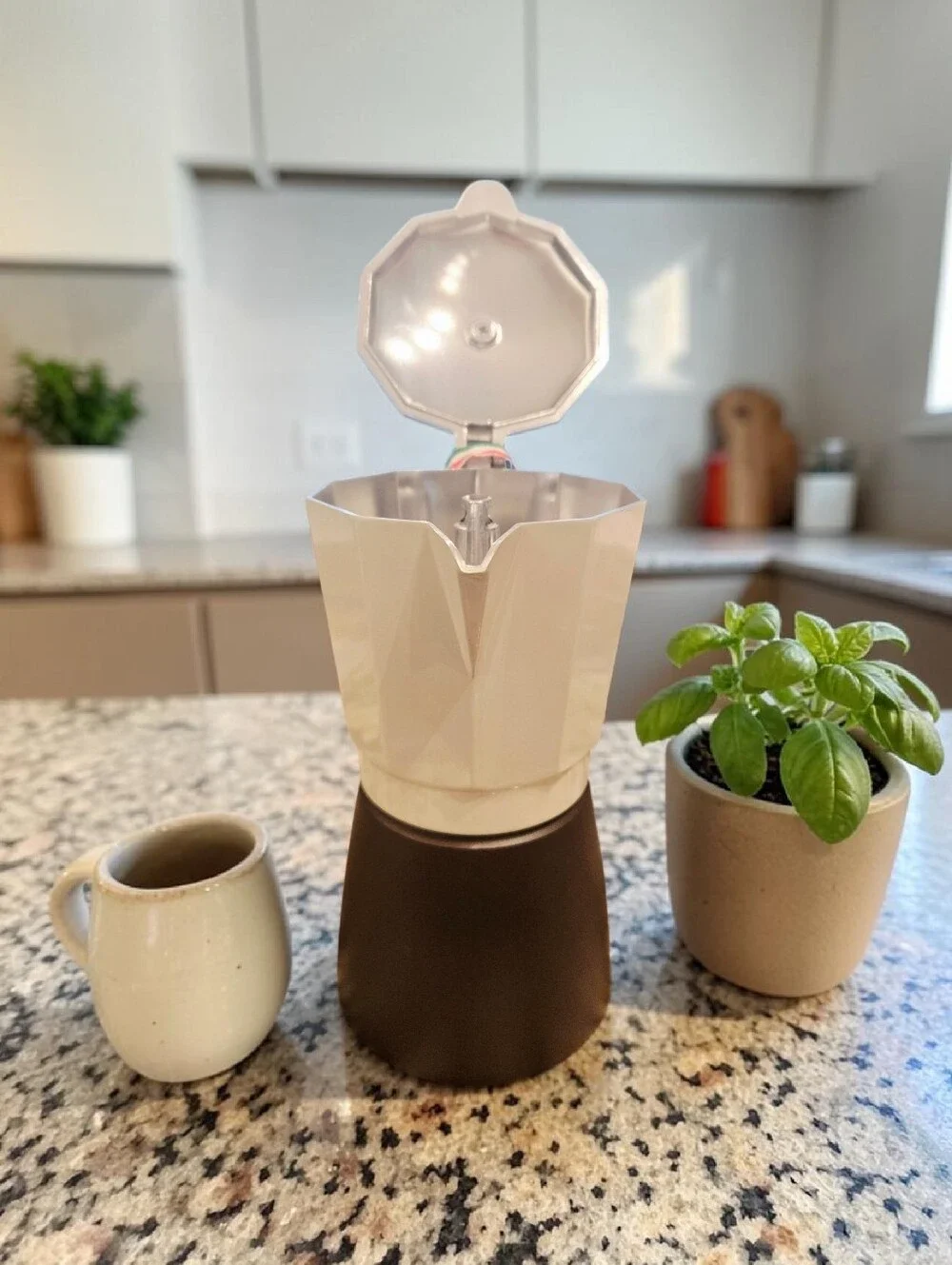 NEW Gnali & Zan Beige/Brown Italian Aluminum 9-Cups of Espresso Coffee Maker Pot